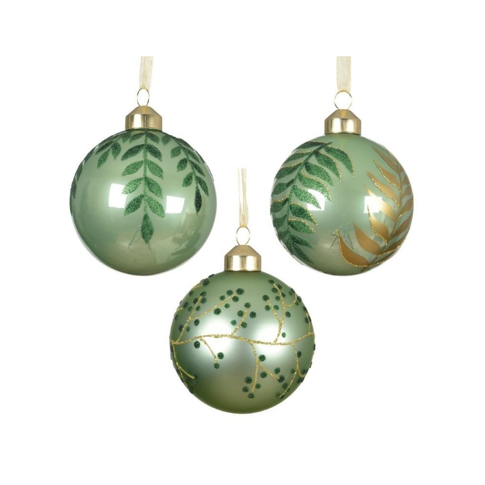 SFERE VETRO D.8CM. VERDE MATT E LUCIDO 3 ASSORTITE